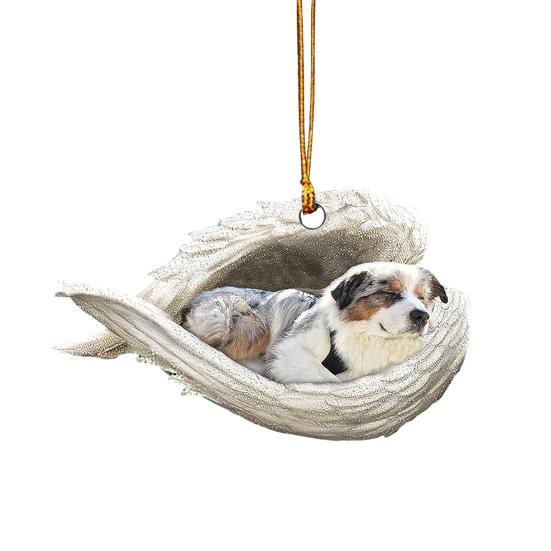 Dog Sleeping In Angel Wings Ornament 2D Flat Car Rear View Mirror Hanging Charm Pet Memorial Keepsake for Christmas Tree Car Interior Accessories