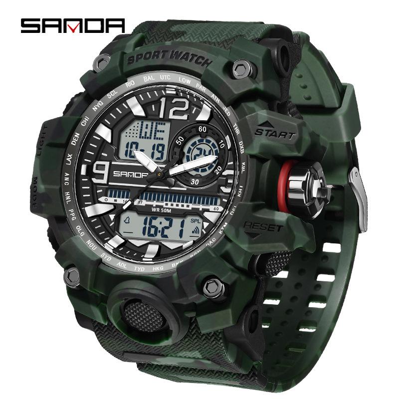 SANDA Women's Trendy LED Dual Display Waterproof Watch with Hourly Chime
