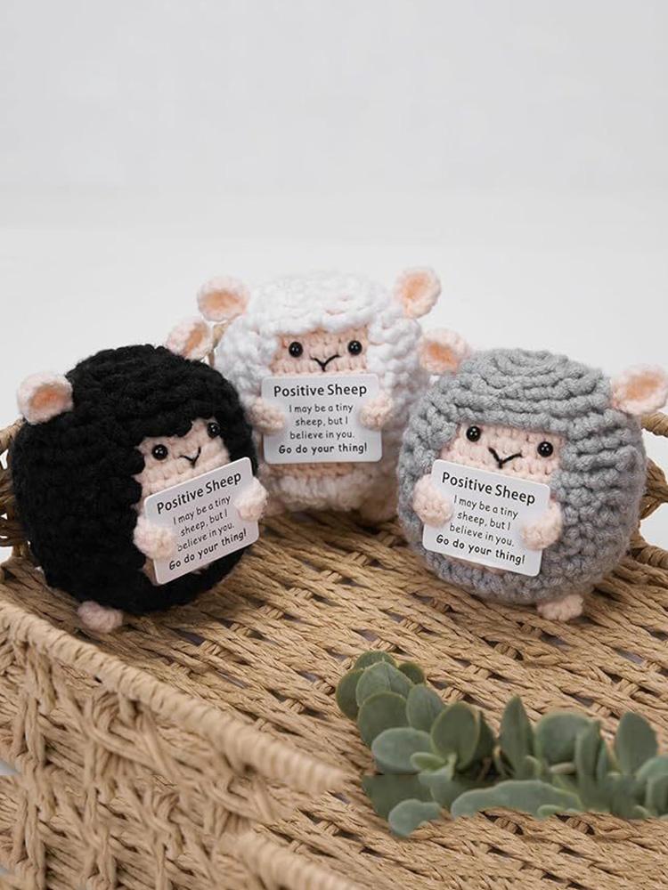 Funny Positive Energy Crochet Sheep Doll Pocket Hug Handmade Knitted Emotional Support Sheep Desktop Ornament Christmas Gifts