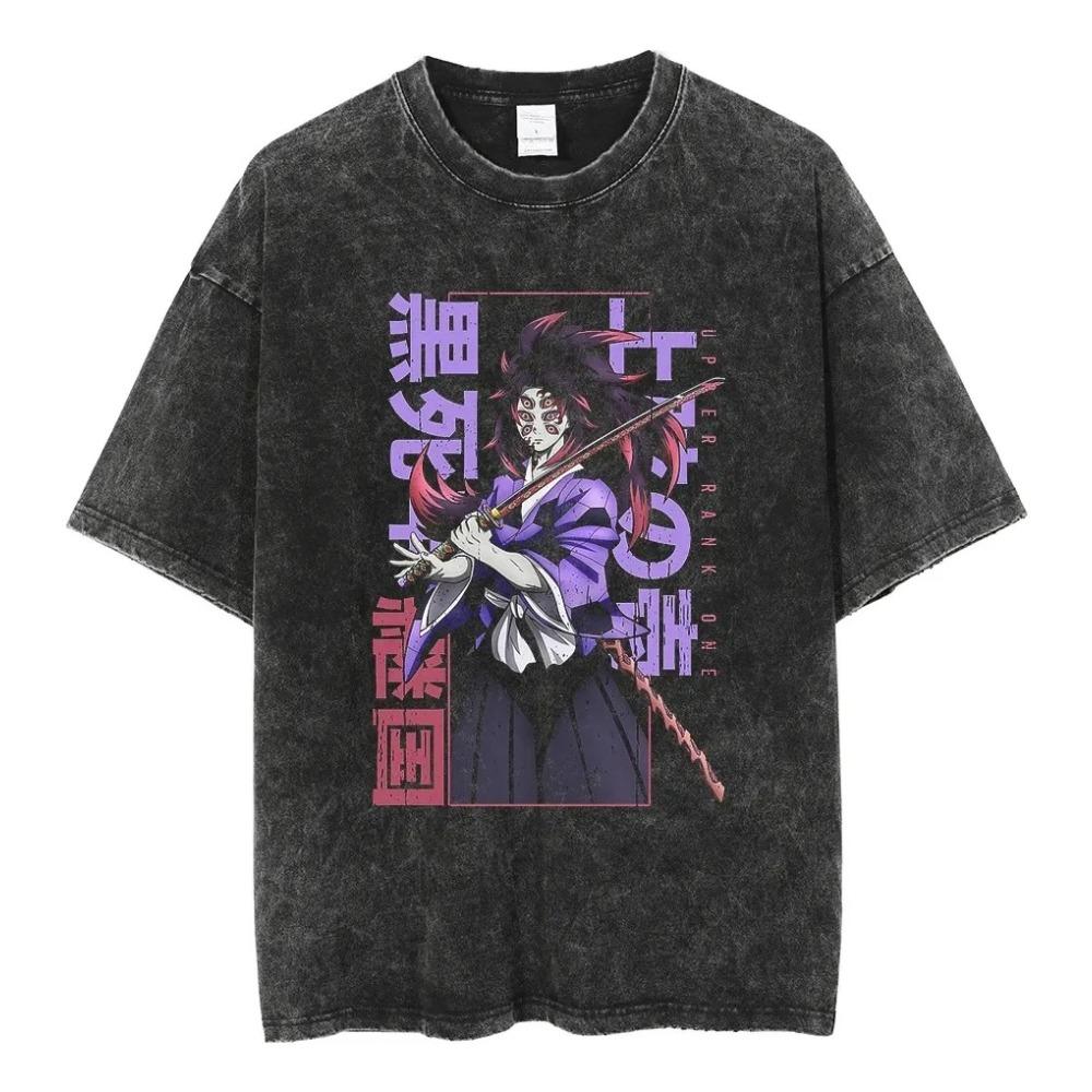 Demon Slayer Kamado Tanjiro Hinokami Kagura Vintage Gewassen Grafisch T-shirt, Unisex Oversized Streetwear, Anime Fan Cadeau