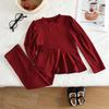 Girls Spring Autumn Knit Two Piece Set Puff Long Sleeve Top And Pants Casual Outfit For Kids