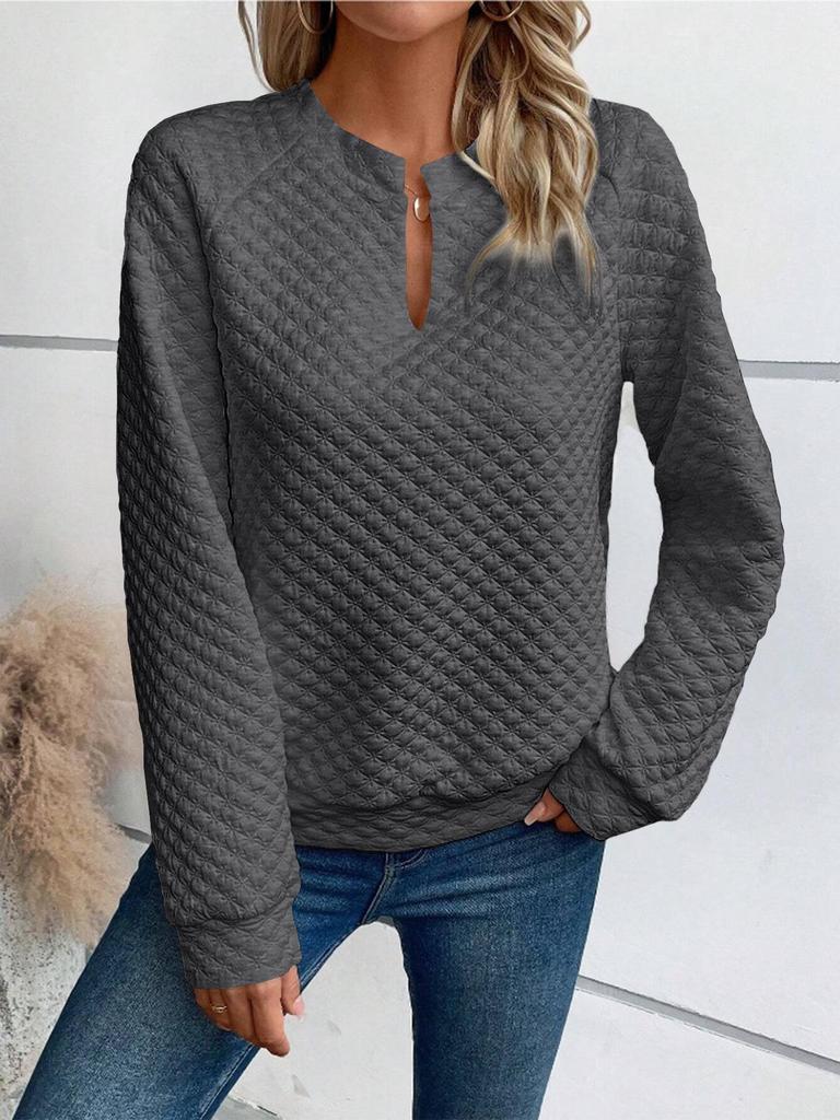 2025 Autumn/Winter Women's Solid Deep V-Neck Patchwork Long Sleeve Casual Sweatshirt