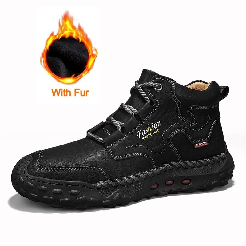 Fashion Popular Men Winter Boots Casual Leather Antiskid Sneakers Comfy Plush Snow Outdoor Shoe Warm Ankle Boots Classic Hiking Footwear