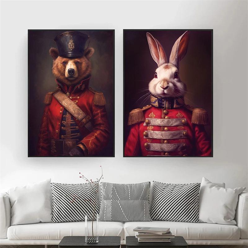 Noble Animal Portraits Canvas Prints Posters Vintage Funny Animals Mural Canvas Wall Art Pictures for Living Room Decoration