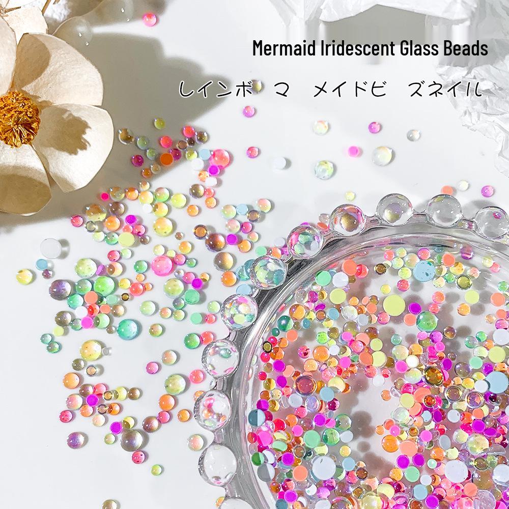 Iridescent Mermaid Nail Art Beads: Half-Round Glass Rhinestones and Mixed Accessories