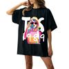 Lässiges, lockeres, bedrucktes T-Shirt für Damen mit Rundhalsausschnitt, kurzärmeligem Pullover