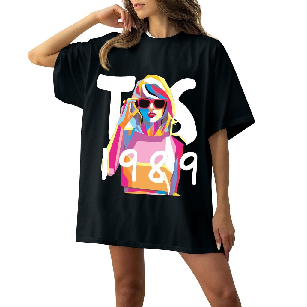 Lässiges, lockeres, bedrucktes T-Shirt für Damen mit Rundhalsausschnitt, kurzärmeligem Pullover