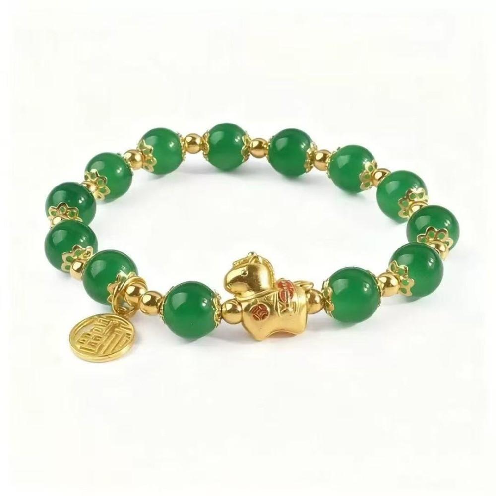 Temperament Natural Peanut Bracelet Horse Imitation Jade Lucky Bracelet Elastic Rope Hand Chain Jewelry Accessories