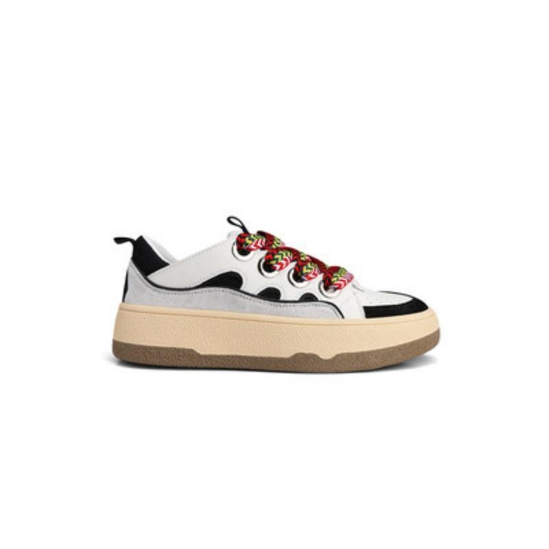 

Versatile new retro fashionable color matching lace-up round head flat bottom casual board shoes niche 35 белый