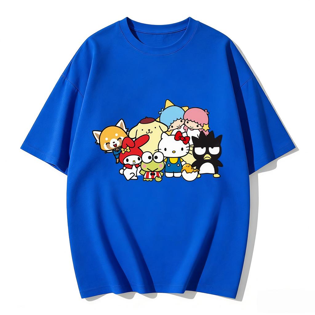 2026 New Sanrio Characters Group Cartoon Print Tshirt Family Matching Outfits Casual Short Sleeve Tee for Women Unisex Kids Tops