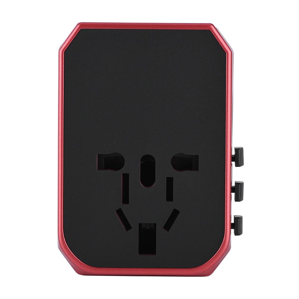 Universal Travel Adapter Plug 4 USB Ports Type C Sockets Converter for (Red)