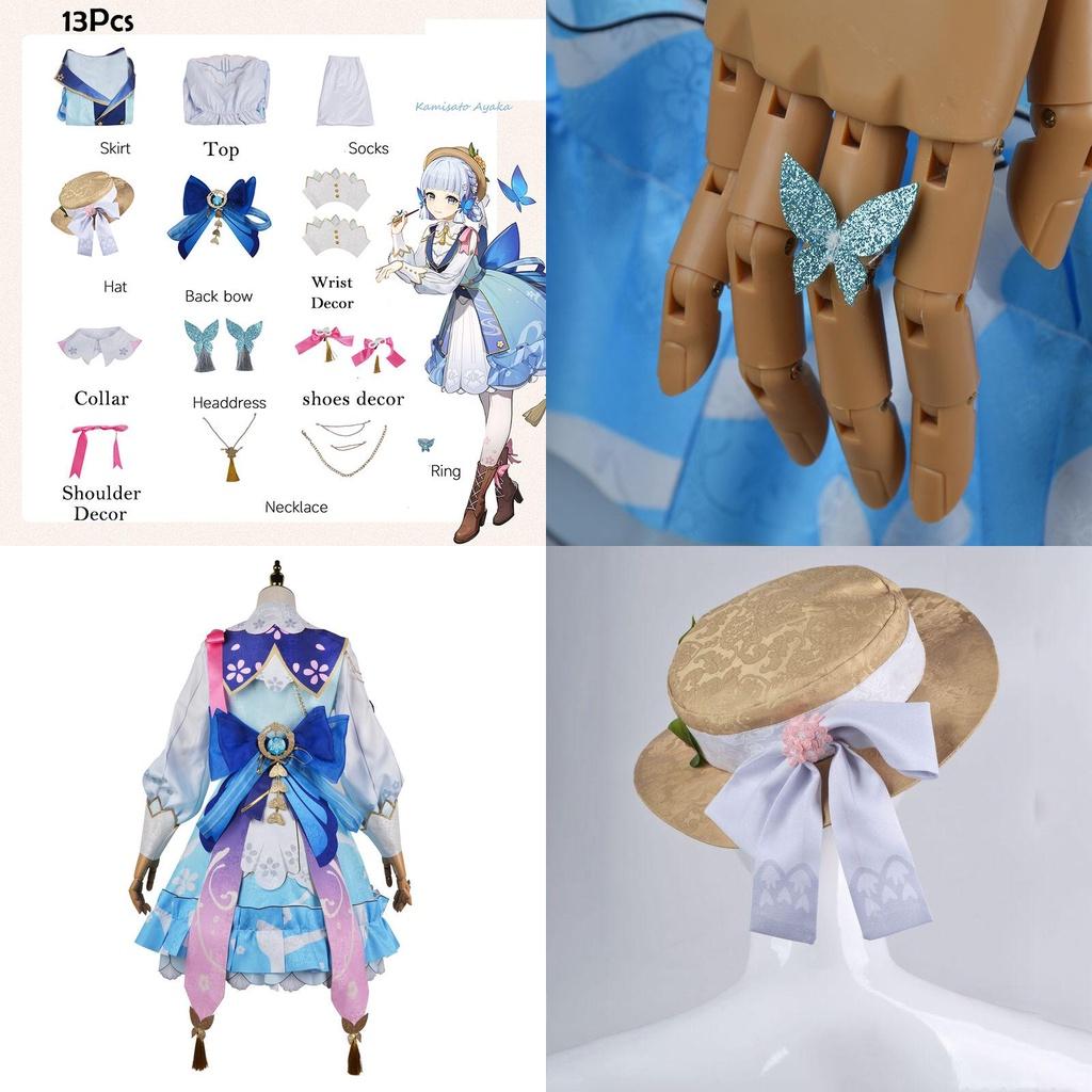 Genshin Impact Kamisato Ayaka Cosplay Costume Wig Flower Dress Hat Halloween
