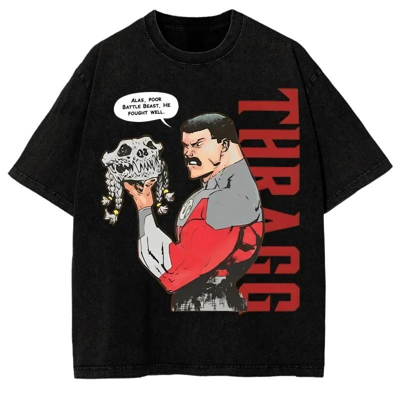 Invincible Graphics Unisex Heavyweight Cotton Vintage Washed T-shirt 2026 Summer New Men's Fashion O-neck American Anime T-shirt Female Male Clothing