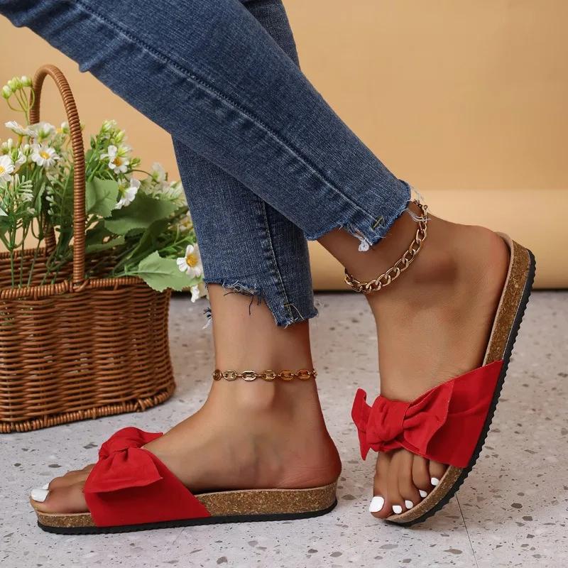 Fashion Ladies Shoes 2024 Hot Plus Size Women's Slippers Fashion Butterfly-knot Daily Slippers Women New Round Toe Flat Slippers Zapatos