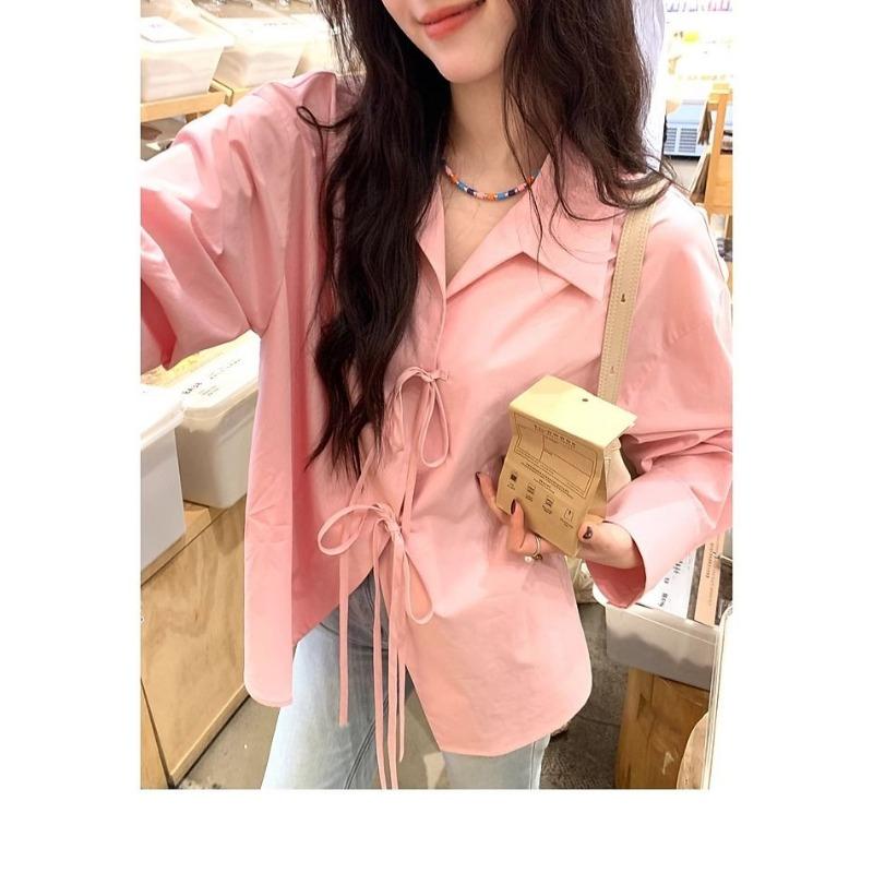 Camicia con papillon da donna, nuova per la primavera e l'autunno, stile retrò francese, top ampio