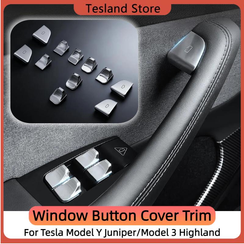 Window Lift Button Protective Cover For Tesla Model Y Juniper Model 3 Highland Door Open Button Sticker Silver Auto Accessories