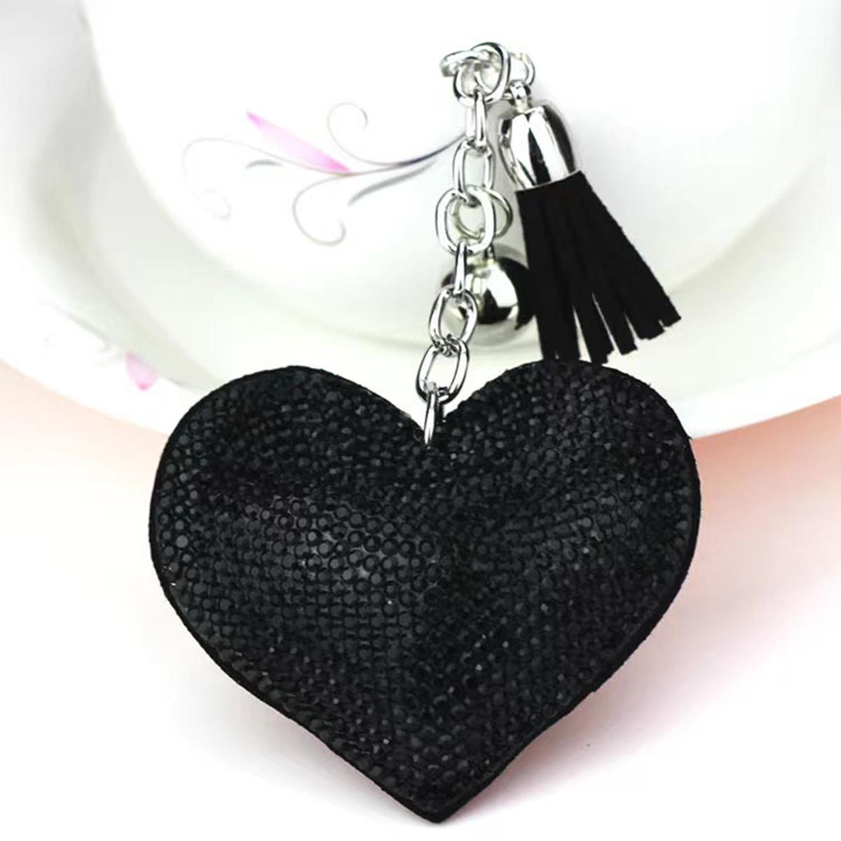 

Rhinestone Heart Finger Keychain Bling Crystal Strap Pendant for Key Keychain Handbag Wallet Key Accessories Gift for Women чорний