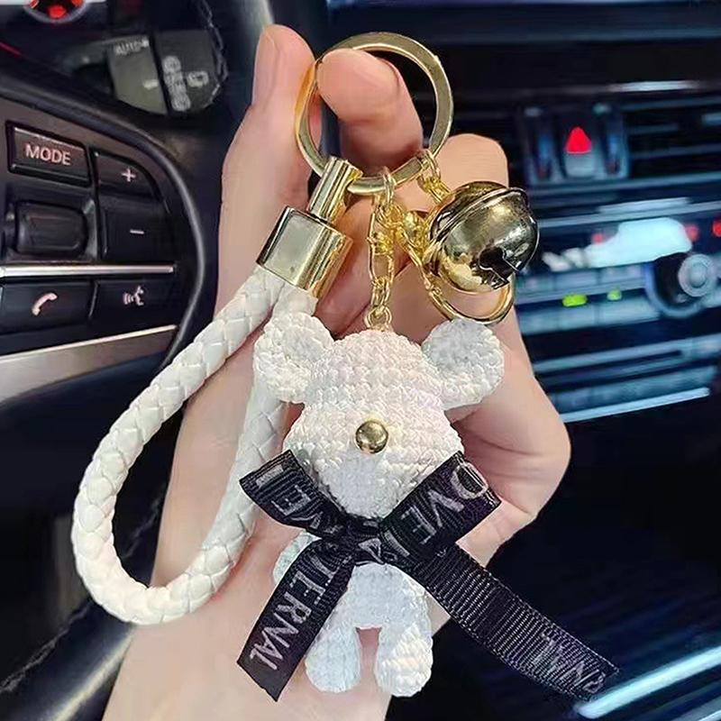 Cute Resin Keychain Charm Bow Bear Pendant For Women Bag Car Keyring Mobile Phone Fine Jewelry Accessories Kids Girl Gift белый