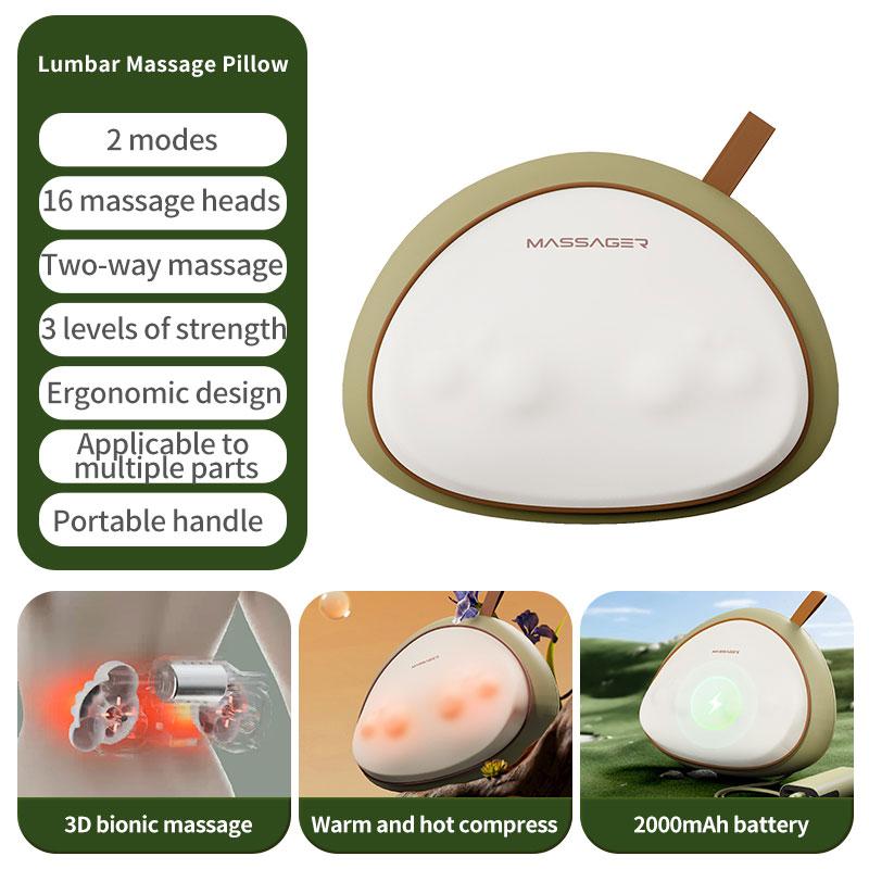 

Массажер для шеи и поясницы с подогревом Шиацу 3D разминание Глубокий тканевый массаж Подушка для снятия мышечной усталости Перезаряжаемый Для домашнего использования