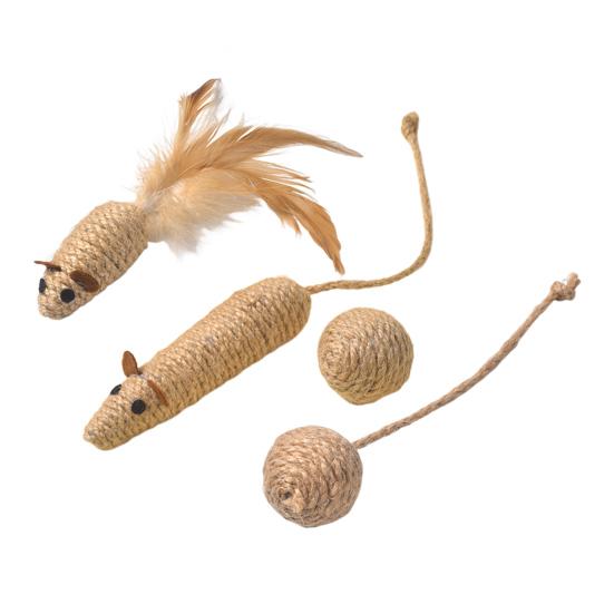 4Pcs Cat Rope Toys Interactive Hemp Rope Balls Mouse Set Bite-Resistant Sisal False Mouse Cat Toy Self-Playing Cat Toy