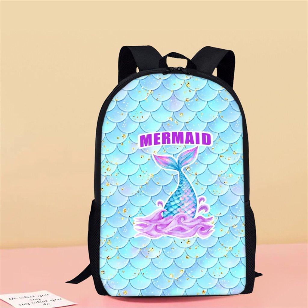Mermaid Print Single Layer Backpack for Boy/Girls Best Gifts 2D Flat Cartoon School Bag for Children Bags