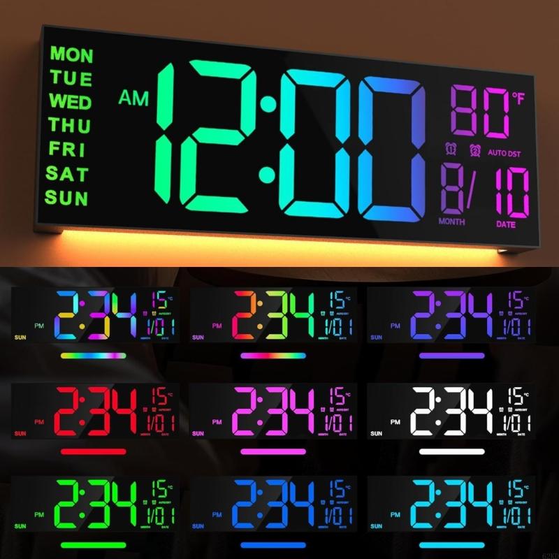 62KD Remote Controlled 16" LED Clock with Atmospheres Light for Bedroom Gaming