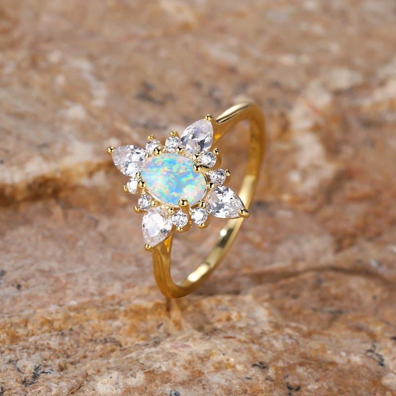 Fashion commuter Opal edge inlaid with white diamonds, oval water drop rhombus ring, natural inlay, hot sale in Europe and America no. 6