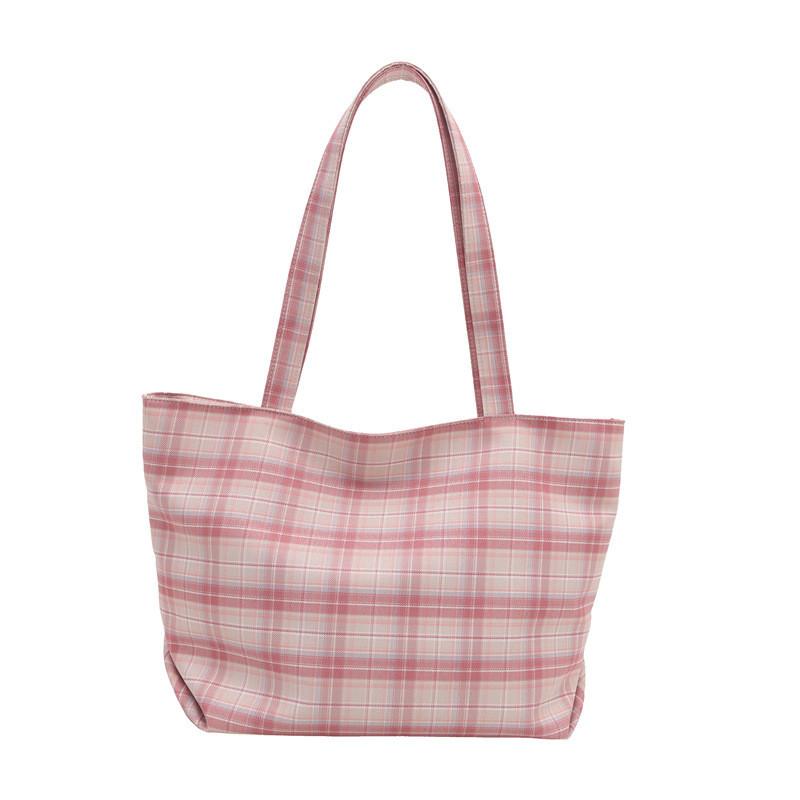 Stylish Colorblock Plaid Tote Bag For Women In Pink Blue And Purple For Everyday Use