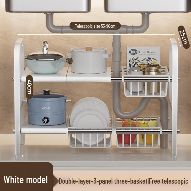 Organisateur rétractable sous l'évier: Étagère à ustensiles de cuisine et panier de rangement multicouches