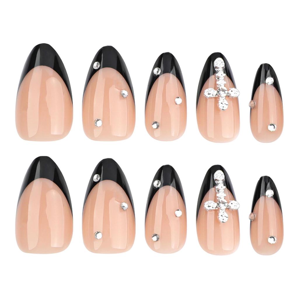 Classic French Black Rhinestone Glitter Nail Art Wearable Cross Stickers