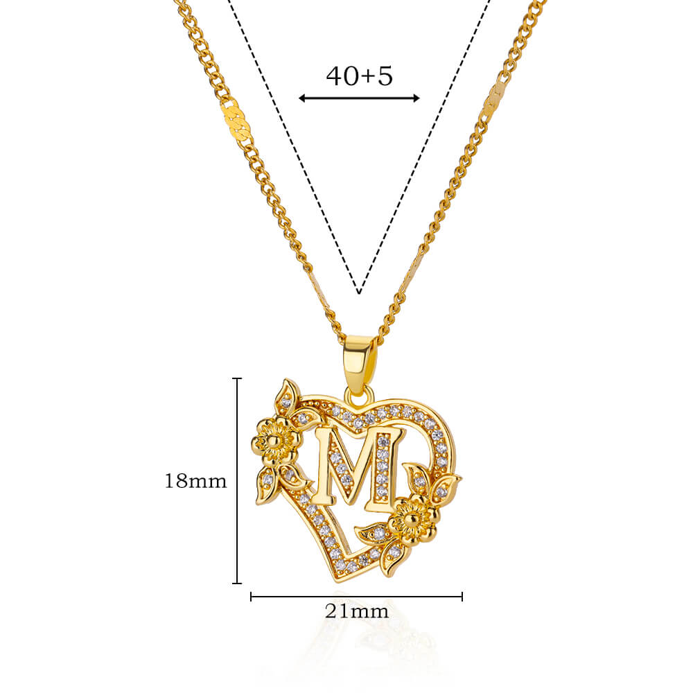 Zircon Flower Heart Initials Necklaces For Women Stainless Steel Heart Lover Gold Color Letter Chain Collar Necklace Jewelry KTJ