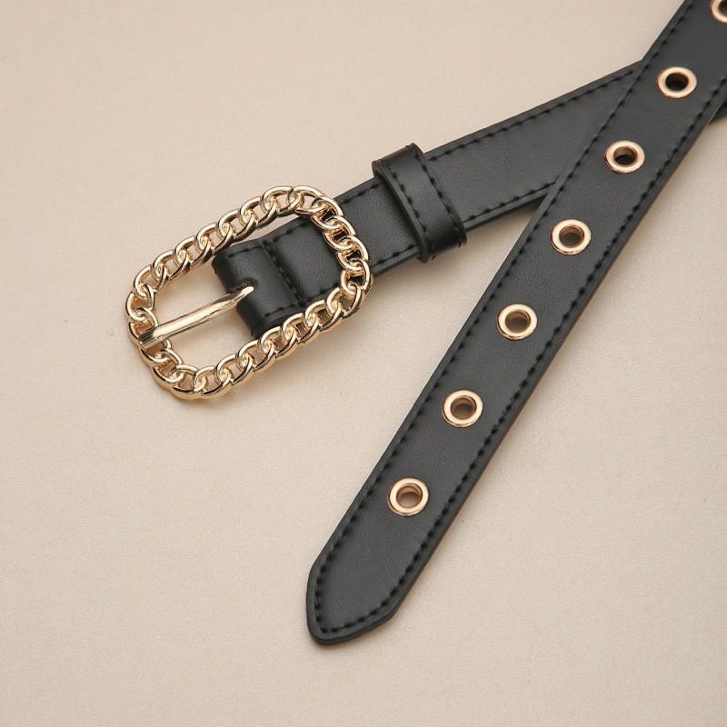Womens Vintage Quality Gold Buckle Slim Waist Belt Fashionable And Versatile Accessory