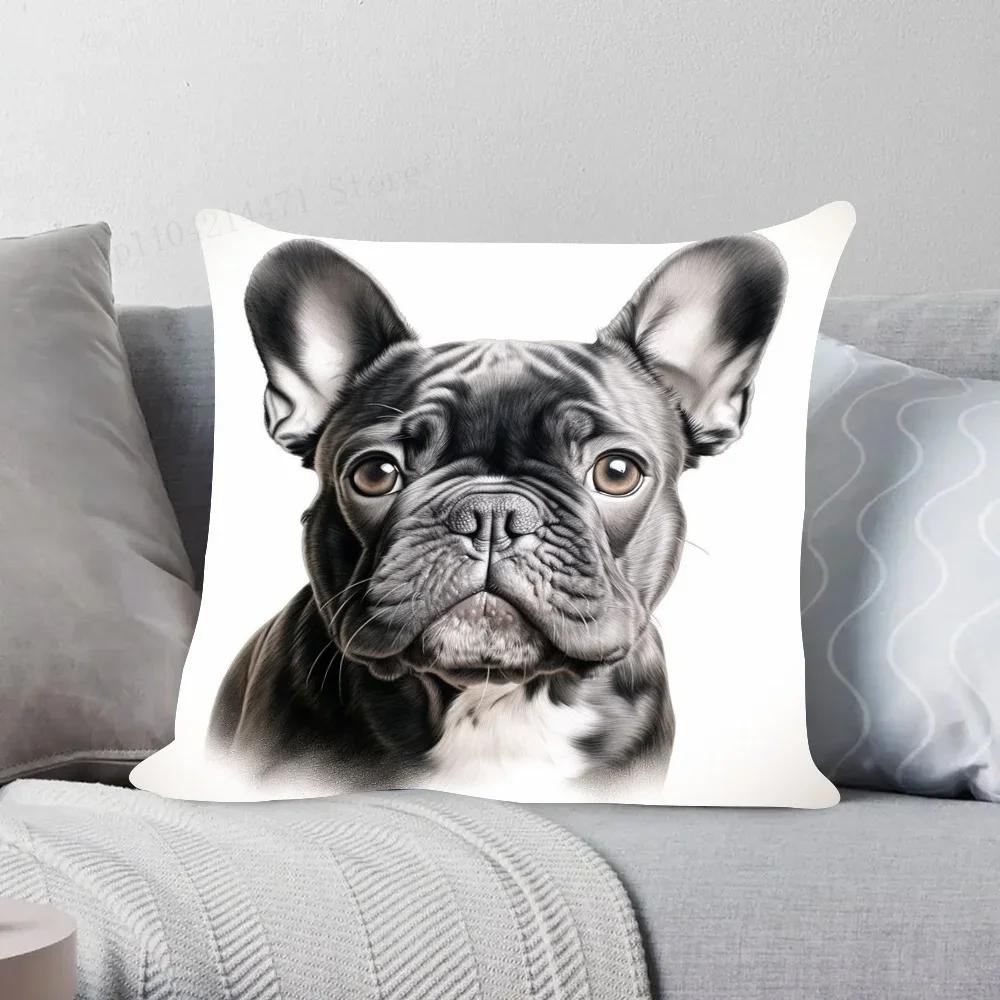1pc Cute Pet Mini French Bulldog Pillow Case Square Bedroom Sofa Leisure Comfort Cushion Car Living Room Home Decoration