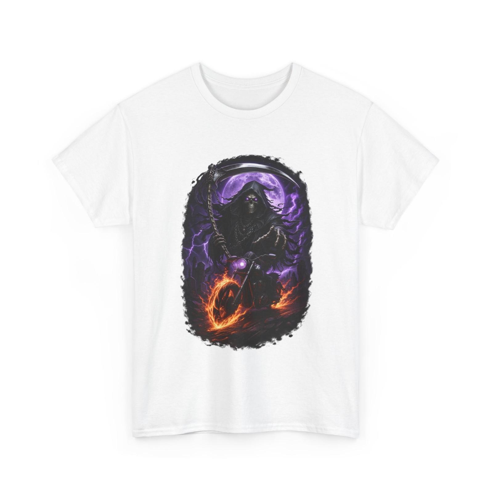 Grim Reaper Riding Motorcycle T-Shirt | Dark Rider Skull Tee S