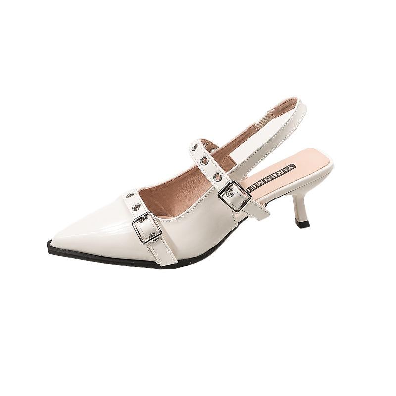 French Bag Head High-heeled Sandals Shallow Spring New Rear Empty Thin Heel Temperament Socialite Pointed Single Shoes Women's Shoes