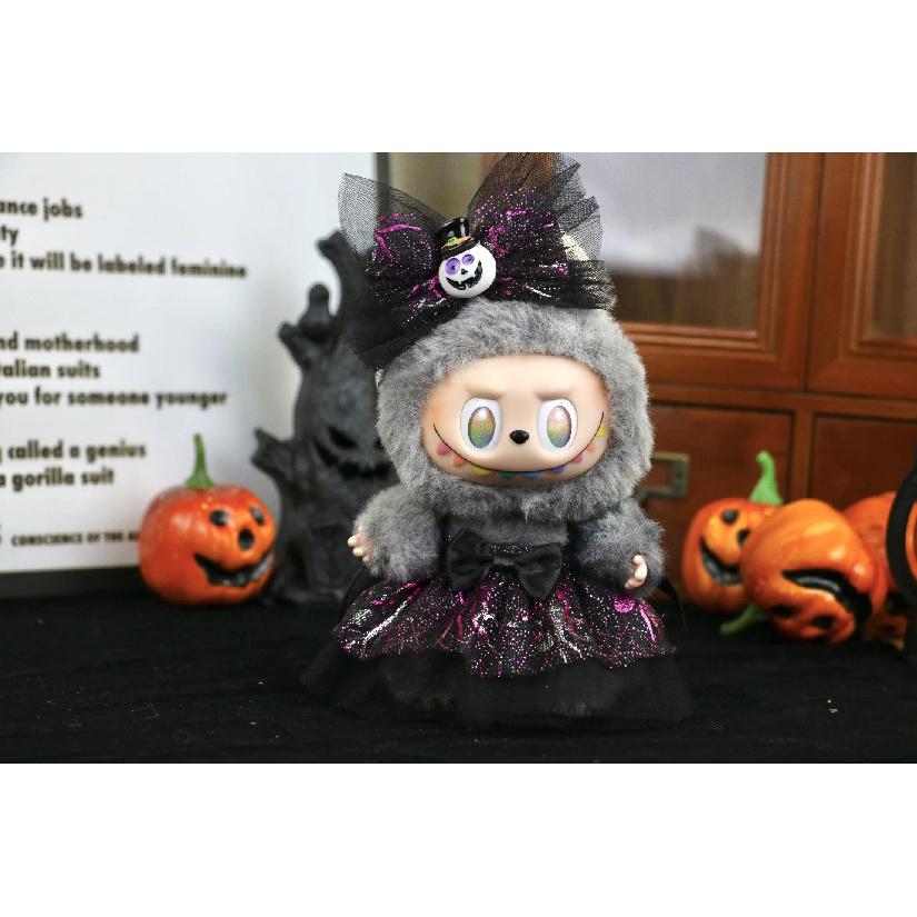 Halloween Atmosphere Pumpkin Cape for Labubu Cute Magic Broom Cloak Set Bat Decorative Button for 17cm Ladbubu Dolls Accessories