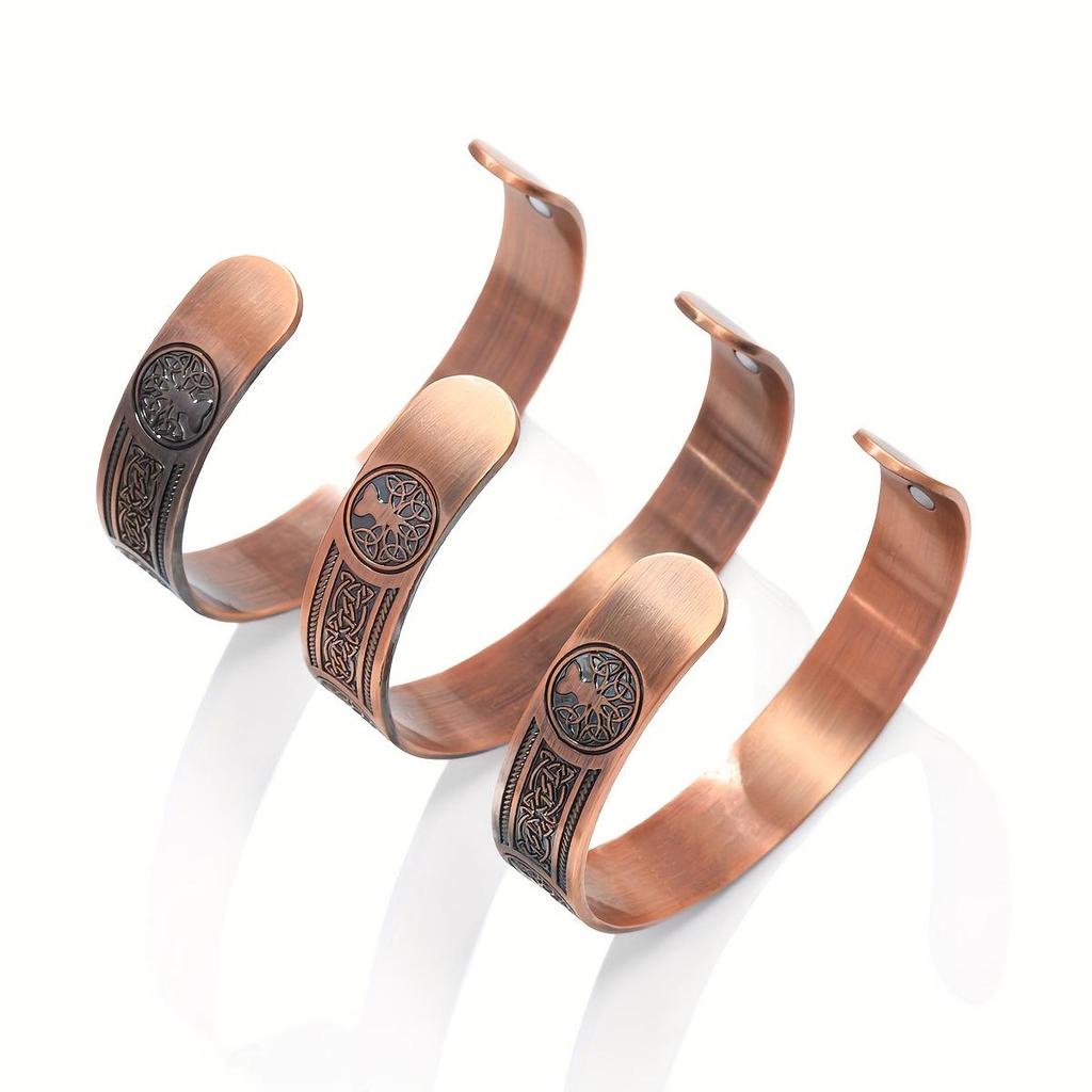 Retro Style Copper Flower Magnet Bracelet & Ring Set