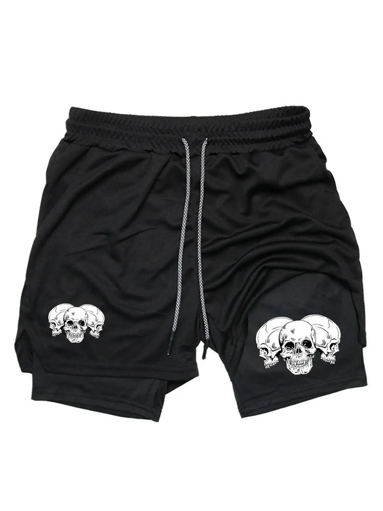 Muay Thai Kick Boxing MMA Shorts Triple Three Skull Men Women Unisex Double Layer Quick Dry Breathable Training Sport Gym Fitness Workout