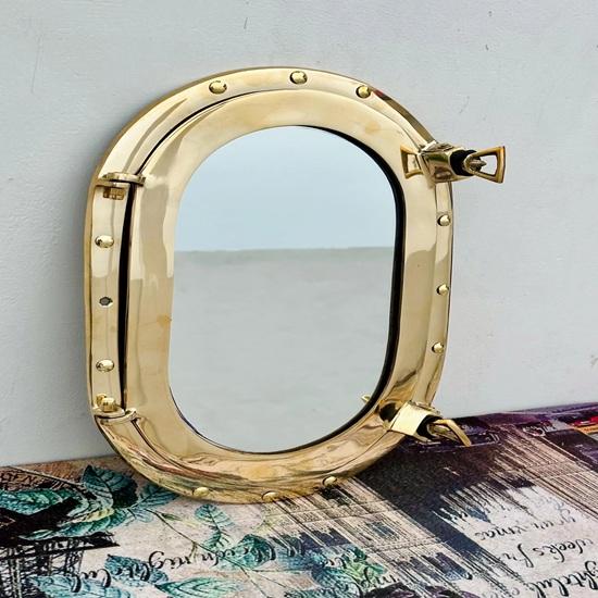 Brass Oval Porthole Brass Ship Mirror, Nautical Window Wall Mirror, Maritime Bathroom Mirror Home Decor, Gift