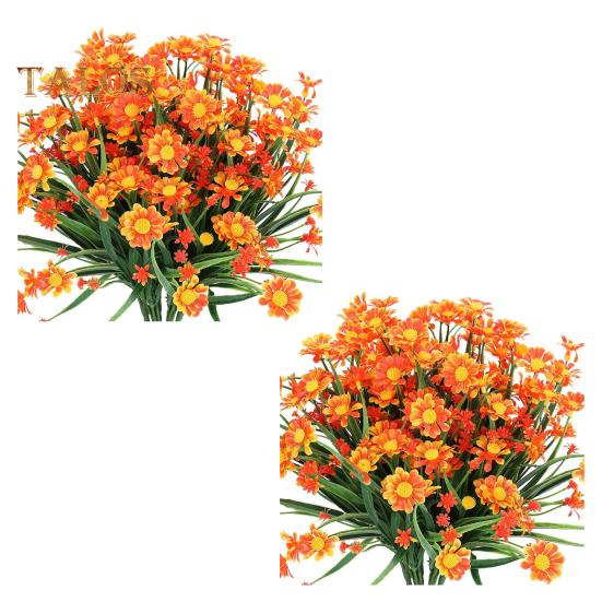 

2 шт. искусственных ромашек, букет, устойчивые к погодным условиям, искусственные растения, искусственная зелень, искусственные ромашки для внутреннего, наружного, садового, крыльца, свадебного декора оранжевый