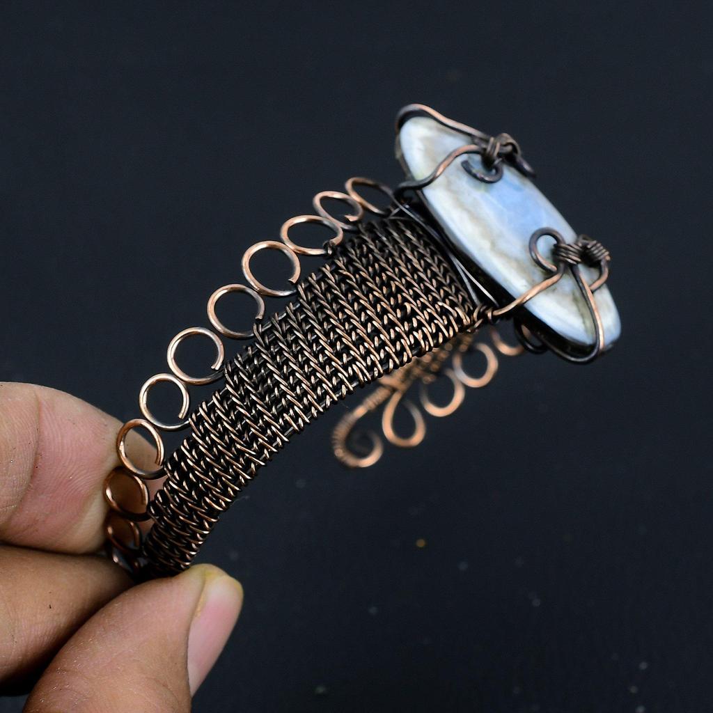 Owyhee Opal Bangle, 999 Copper Wire Wrapped Jewelry, Gemstone Bangle, Gift For Her Handmade Dainty Jewelry