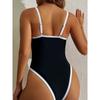 European and American Black and White Contrasting Swimsuit Women's Splicing Sexy Deep V Backless One-piece Bikini Slim Vacation Swimsuit