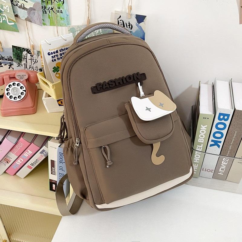 

Trendy Colorblock Lightweight Backpack with Pendant - Large Capacity for Junior and High School Students 31x45x17 cm [Small Bag 11x11x2 cm] хакі