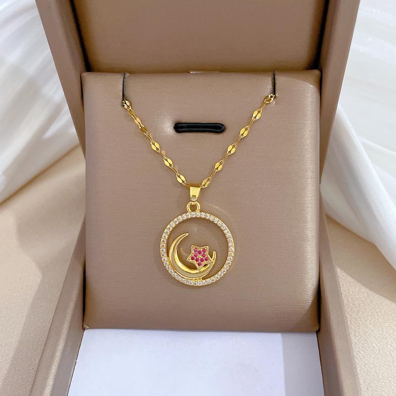 Titanium Steel Star Moon Light Luxury Banquet Wedding Necklace Women'S Versatile Collarbone Chain Titanium Steel Chain