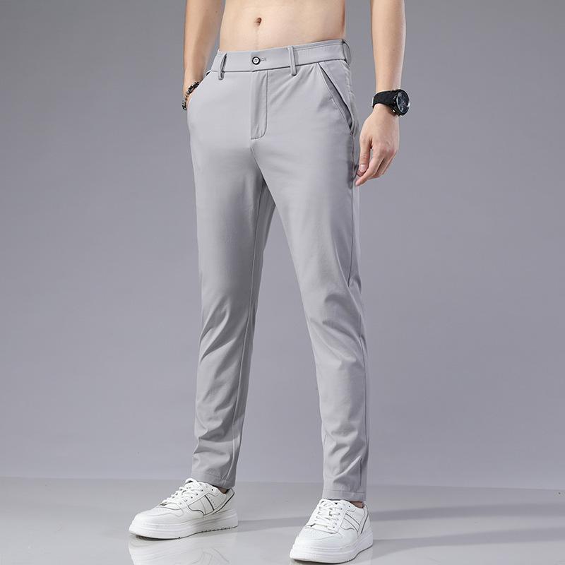 Summer thin elastic waist ice silk pants men's new trend versatile slim straight men's casual trousers