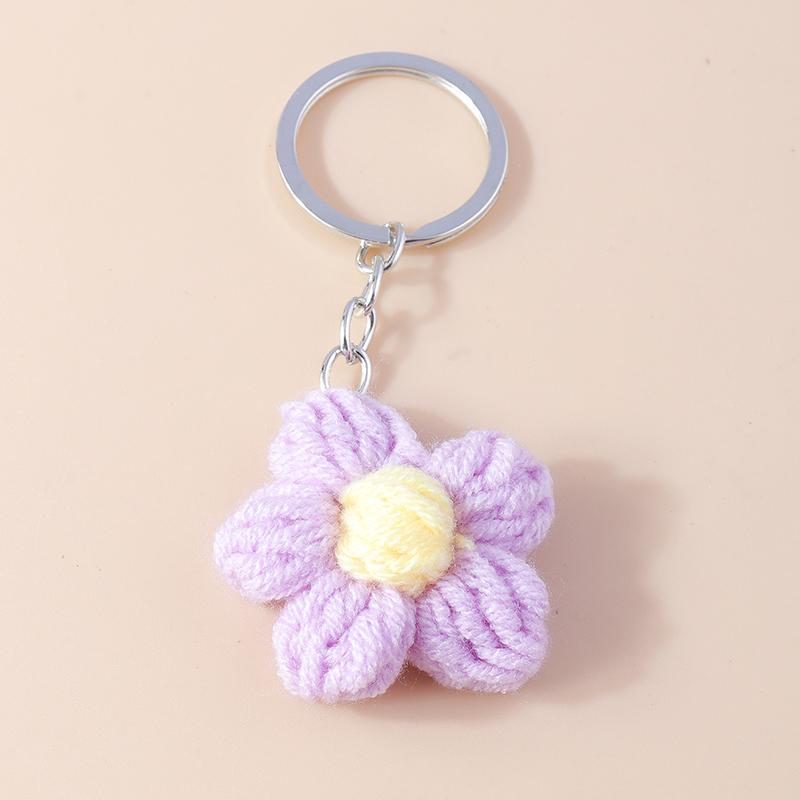 Aihua Hot New Handmade Knitted Keychain Keyring For Women Girl Cute Crocheted Flower Pendants Car Key Ring Handbag Charms Gifts