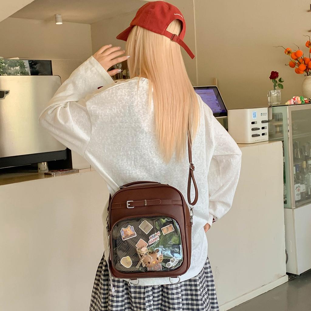 Large capacity sweet dopamine small backpack transparent bar bag two-dimensional student crossbody backpack contrasting colors