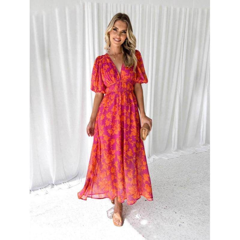 New Sexy Waist-Hugging Bohemian Beach Dress Orange Red [Ready in Stock] XL
