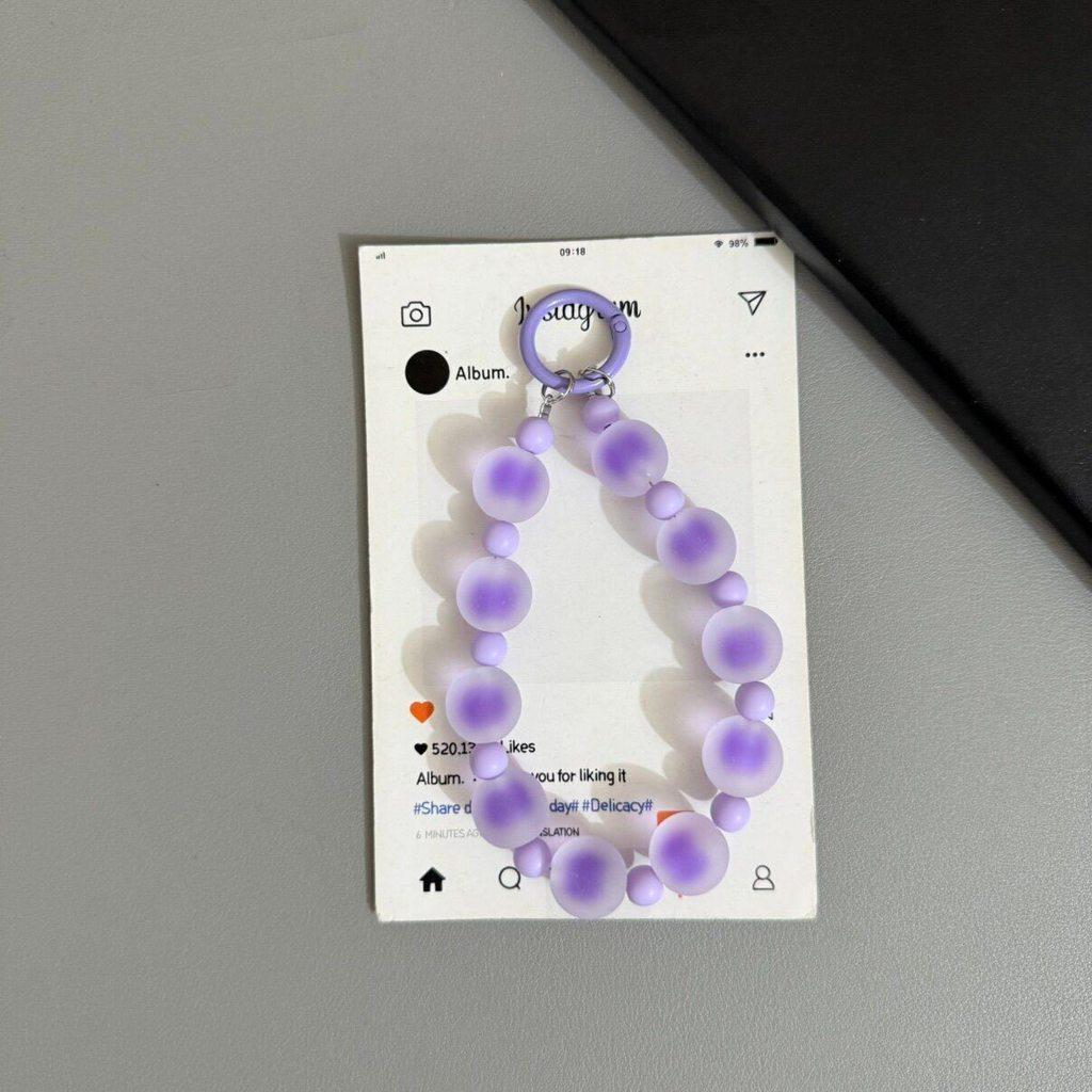 Fashion Comparison Candy Color Rainbow Matte Round Bead Girl Phone Rope with Card Earphone Set Keychain Bag Pendant Decorative Accessories