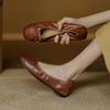 Retro Washed Cowhide Bow Loafers - Soft Sole Square Toe Ballet Flats for Women